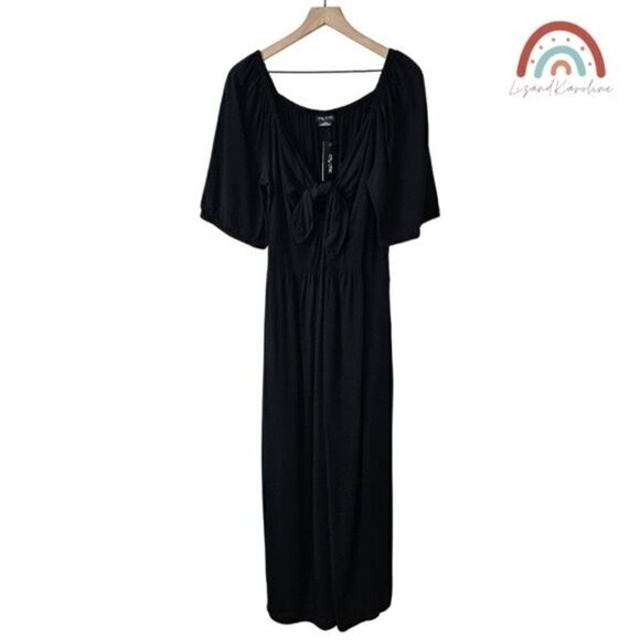 New! City Chic Villa Capri Peasant Peekaboo Tie Front Puff Sleeve Maxi Dress - Picture 2 of 11